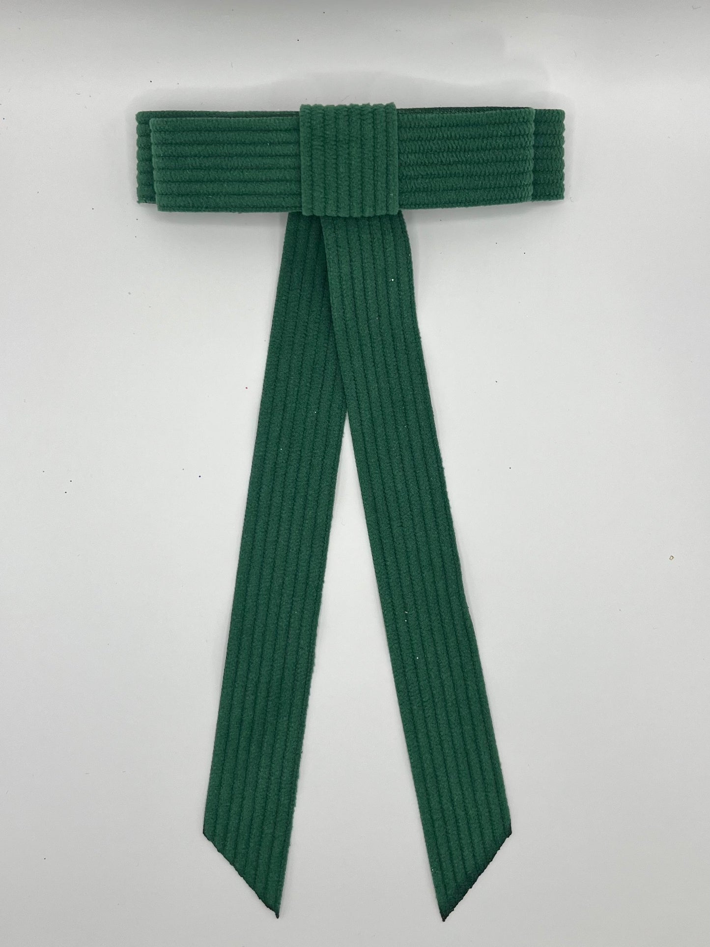 Green striped double layer velvet long tail clip in hair bow