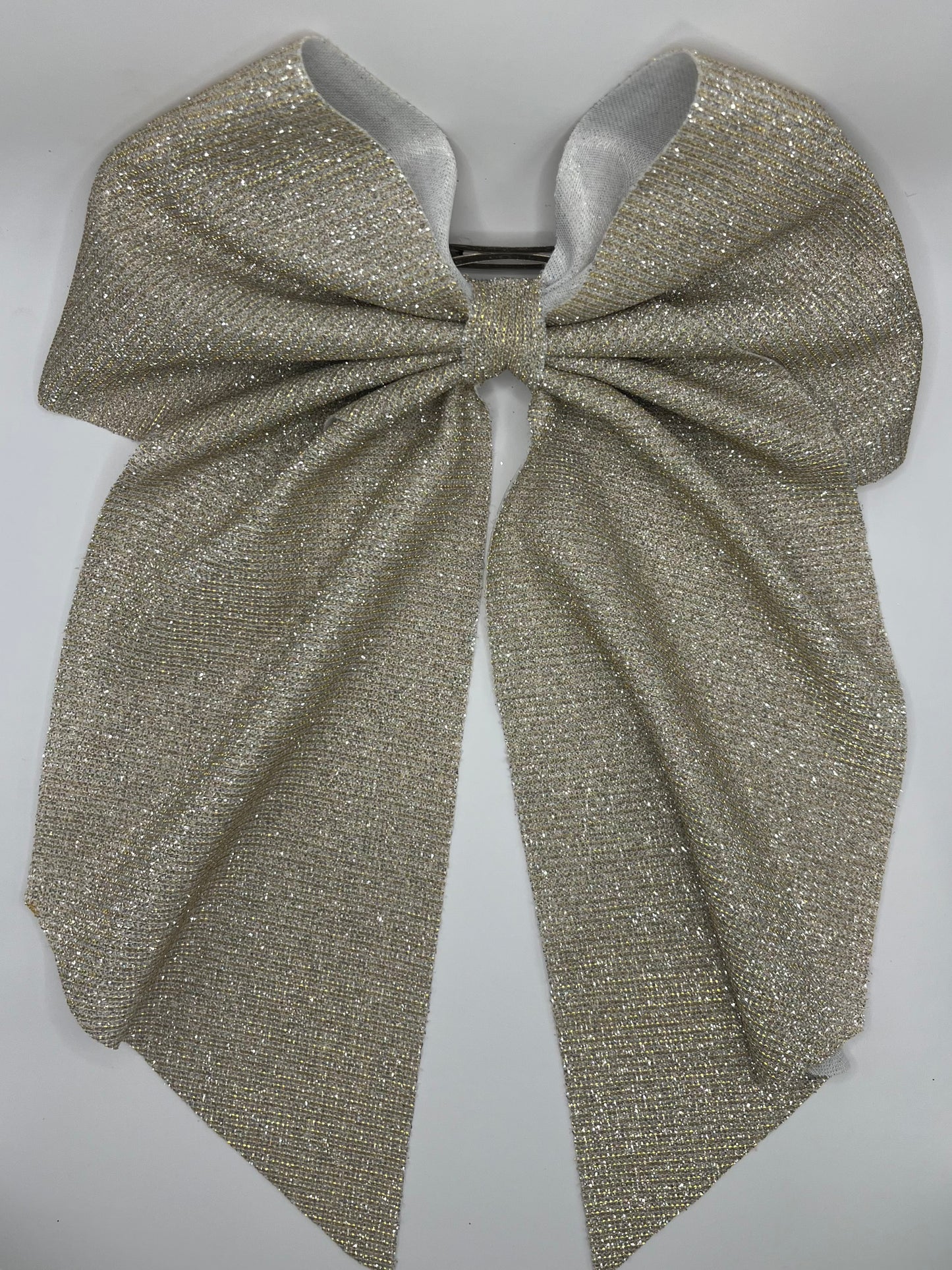 Gold & Silver pleated long tail clip in hair bow