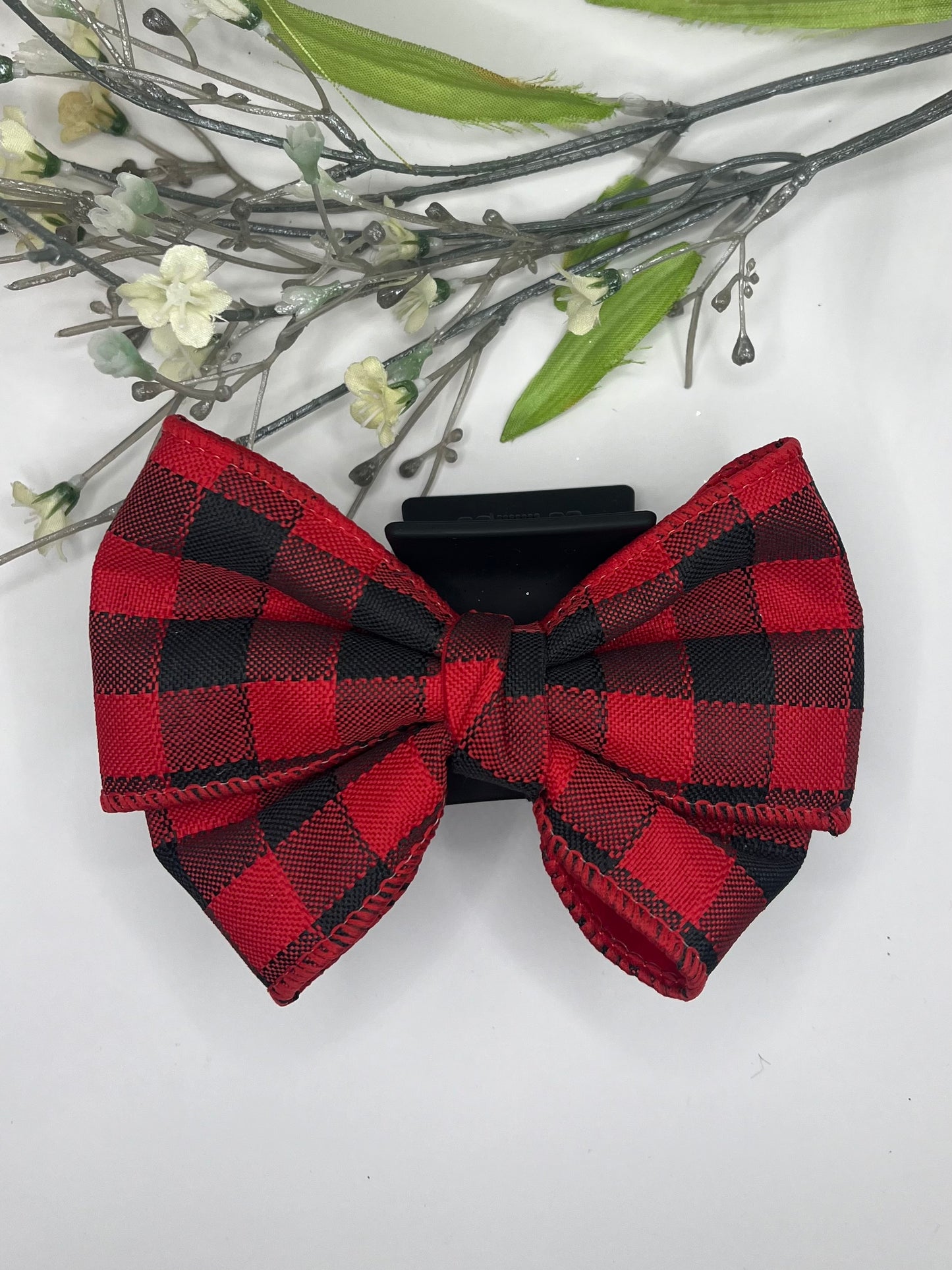 Red & black plaid butterfly pinch bow medium claw clip