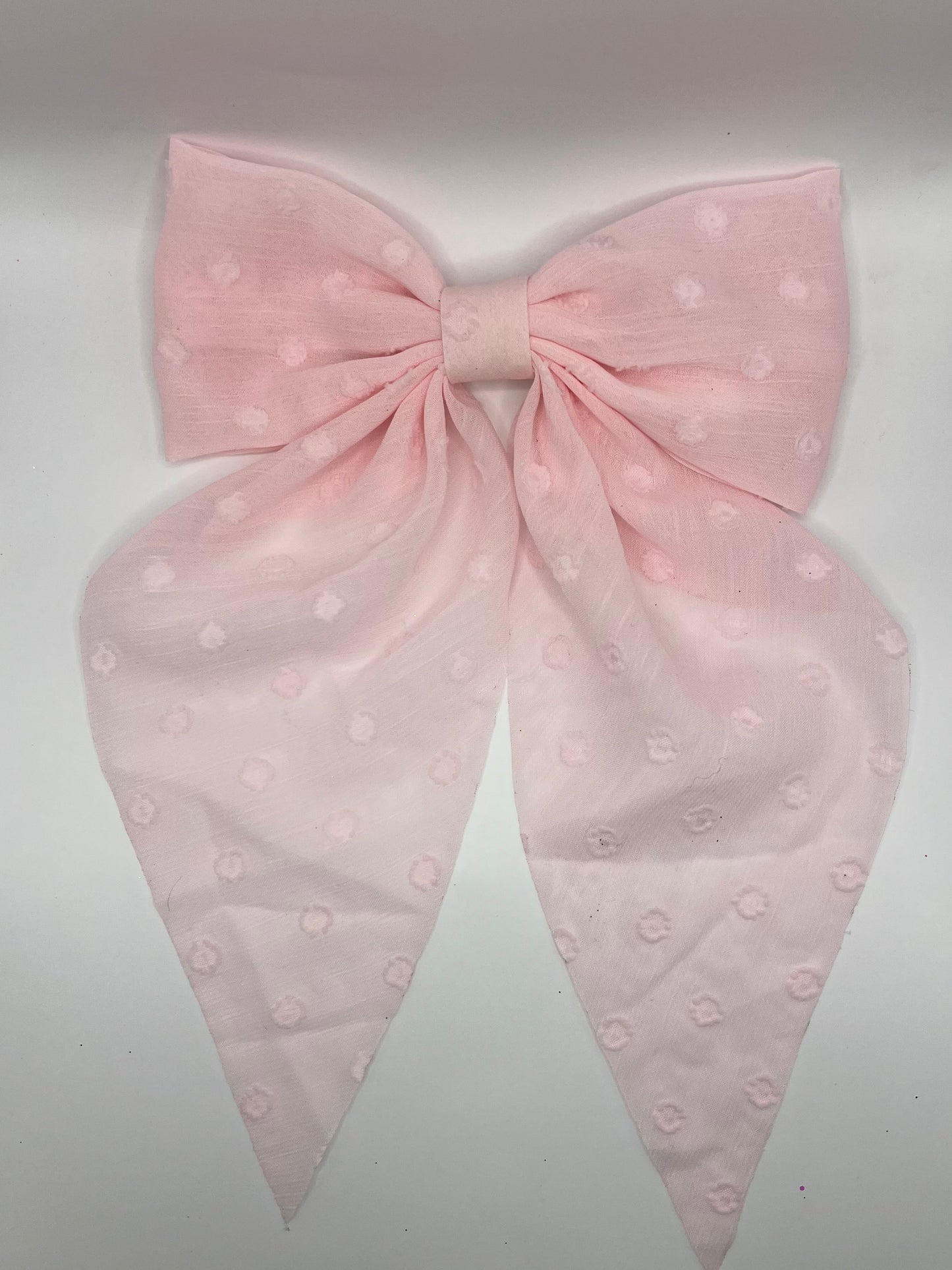 Light pink chiffon swiss dot long tail clip in hair bow