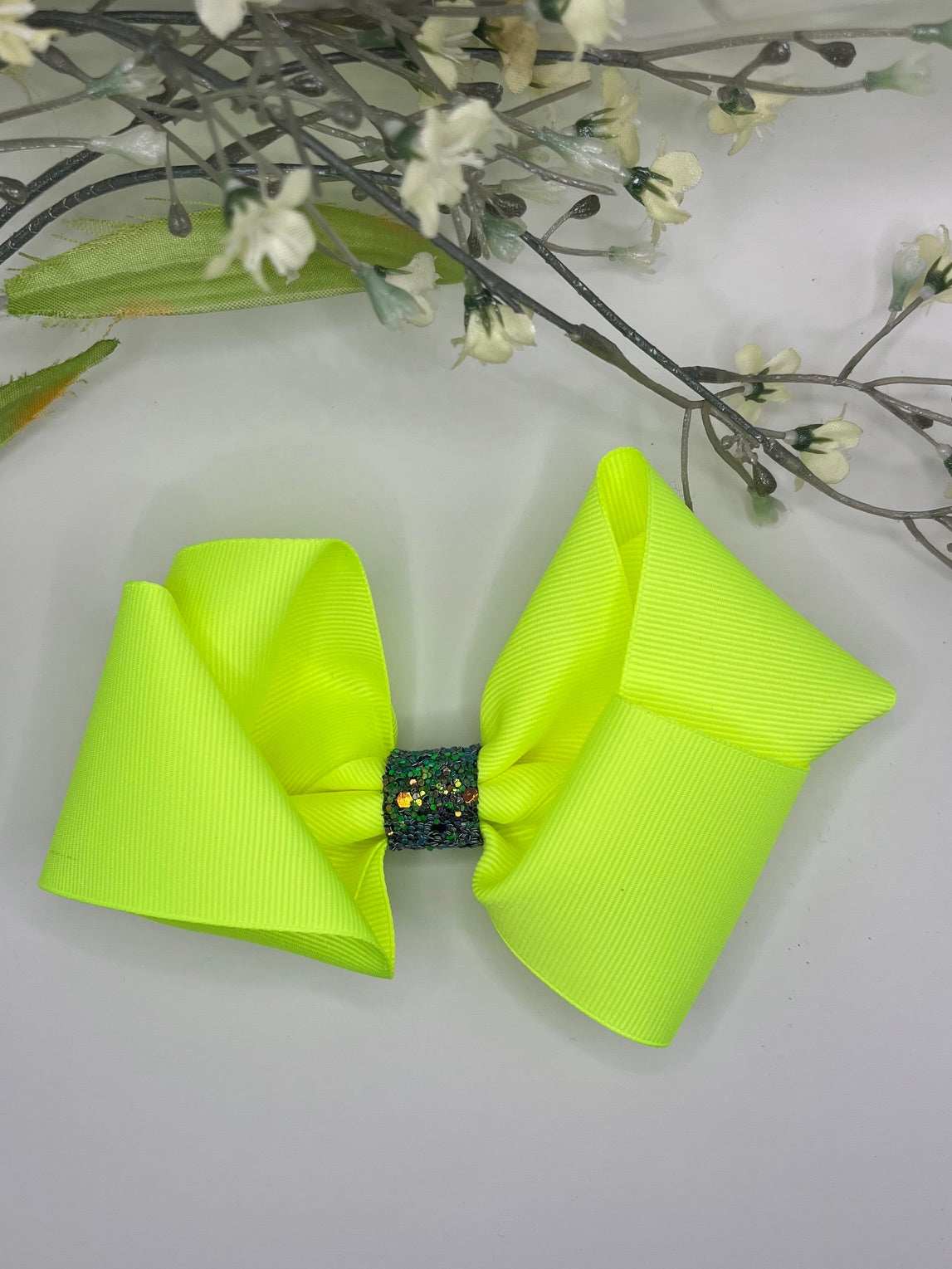 Neon yellow twisted boutique clip in hair bow