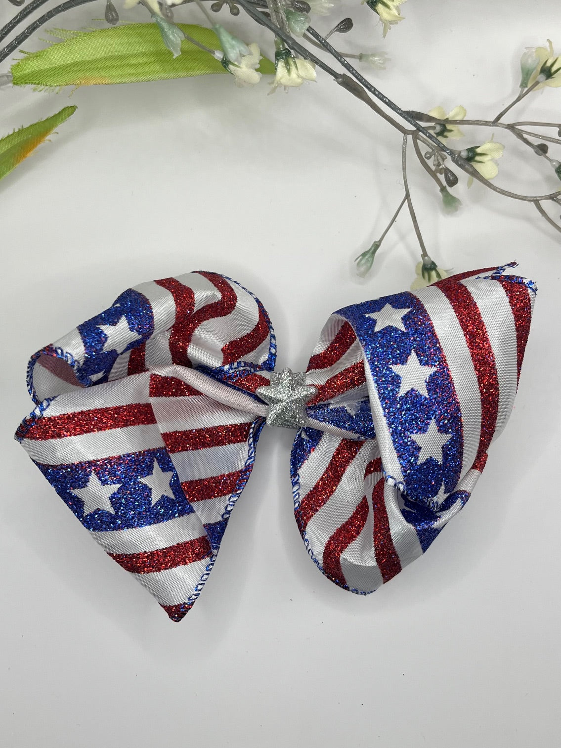 American Flag glitter twisted boutique clip in hair bow