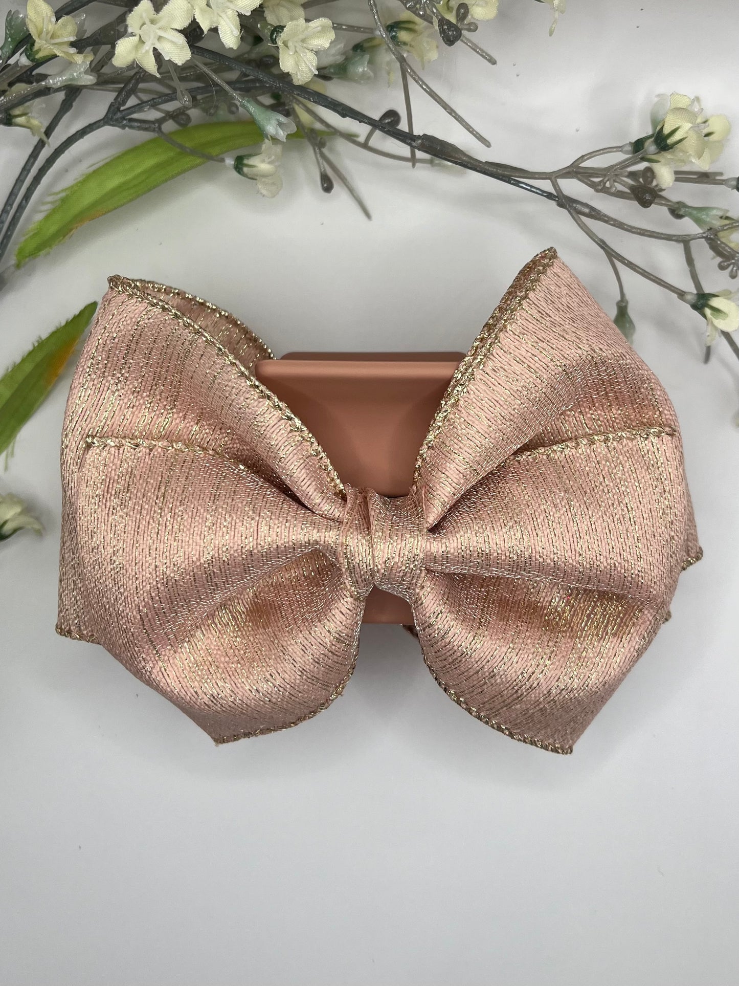 Pink & gold double layer bow medium claw clip