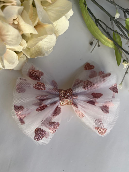 Heart print clip in hair bow