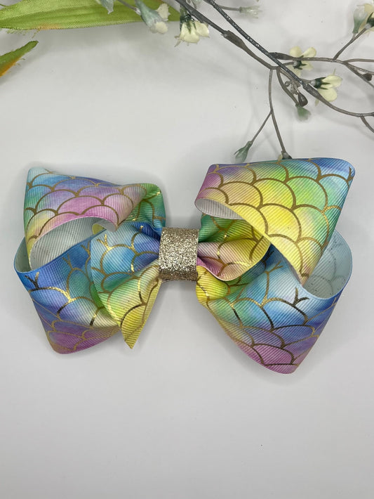 Mermaid print twisted boutique clip in hair bow
