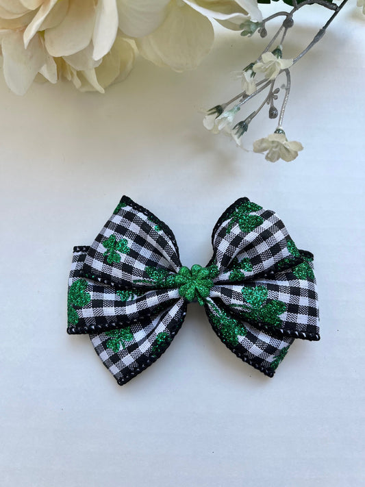 Plaid shamrock print elegant clip in hair bow